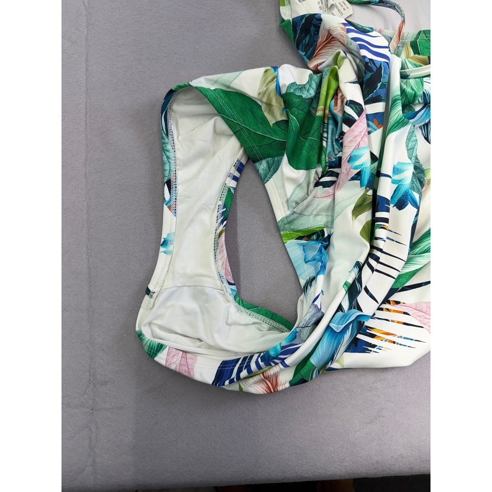 La Blanca One Piece Swimsuit Womens 12 White‎ Tropical Floral Halter Twist Front - Picture 5 of 7